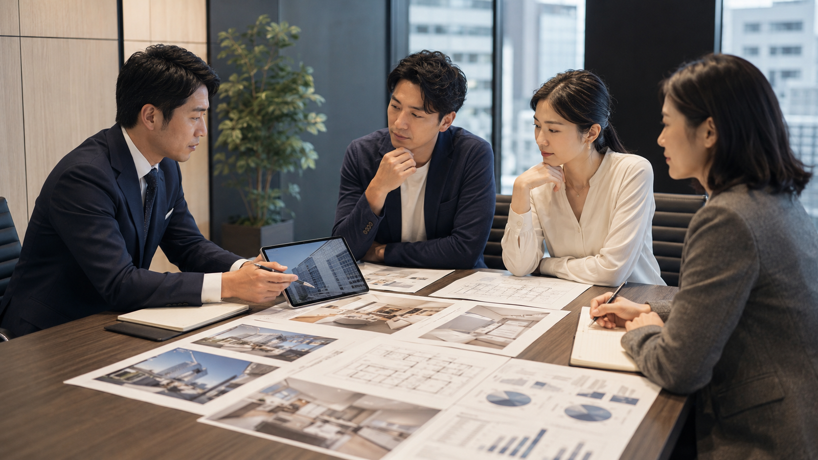 競売不動産取得後の活用計画を検討する様子